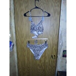 Phurro 2 Piece Swimsuit Bikini Set Leopard Print Womens Size Large NWT